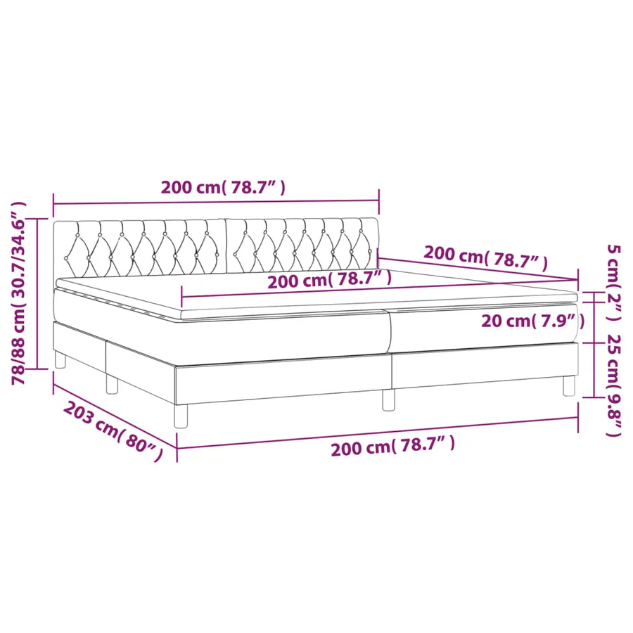 Sommier à lattes de lit et matelas et LED Crème 200x200cm Tissu - 8