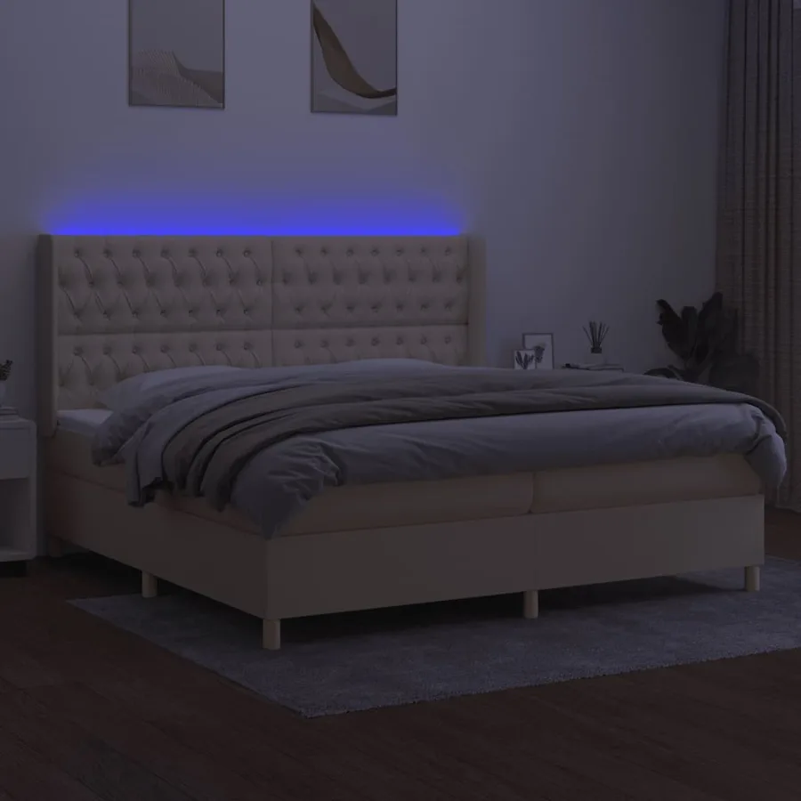 Sommier à lattes de lit matelas et LED Crème 200x200 cm Tissu - 3