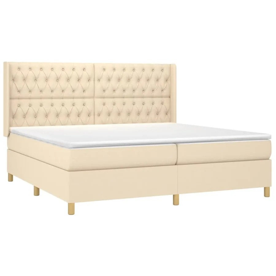 Sommier à lattes de lit matelas et LED Crème 200x200 cm Tissu - 4