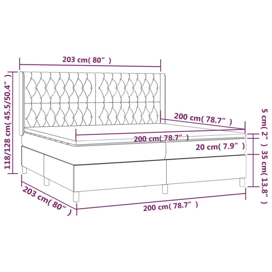 Sommier à lattes de lit matelas et LED Crème 200x200 cm Tissu - 8