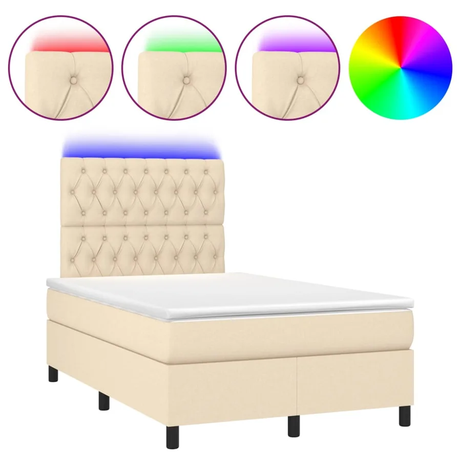 Sommier à lattes de lit et matelas et LED Crème 120x200cm Tissu - 2