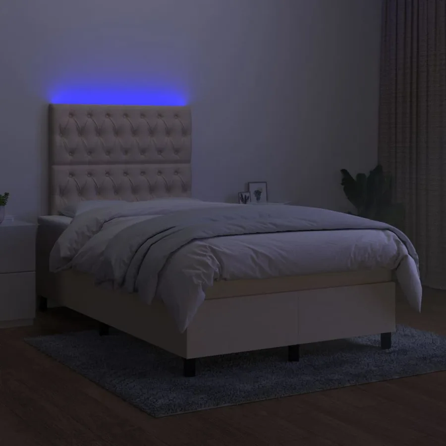 Sommier à lattes de lit et matelas et LED Crème 120x200cm Tissu - 4