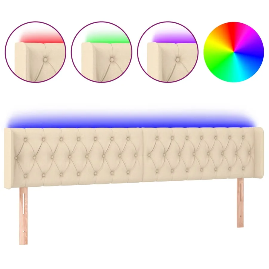 Tête de lit à LED Crème 203x16x78/88 cm Tissu - 2