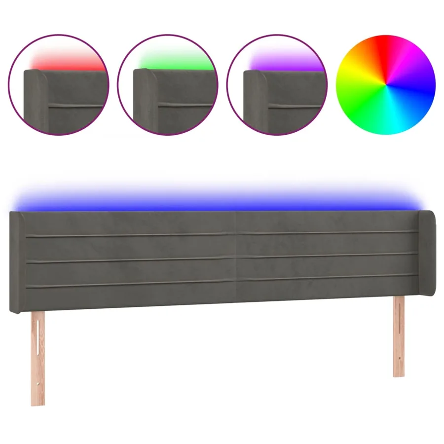 Tête de lit à LED Gris foncé 203x16x78/88 cm Velours - 2