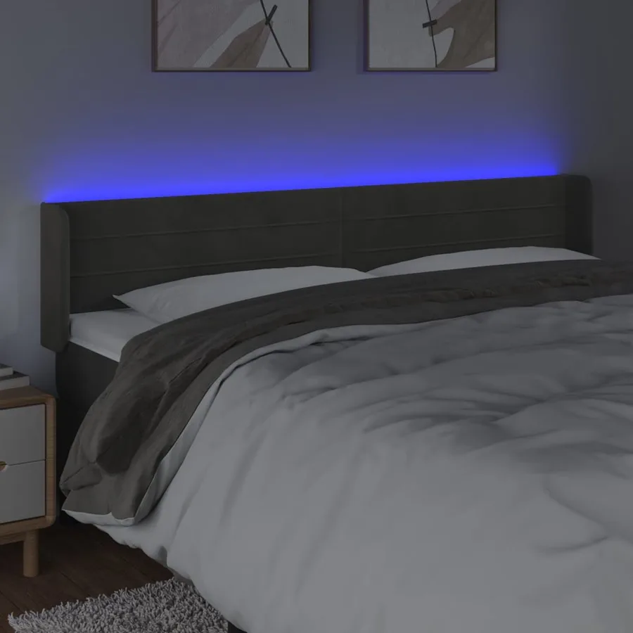 Tête de lit à LED Gris foncé 203x16x78/88 cm Velours - 4