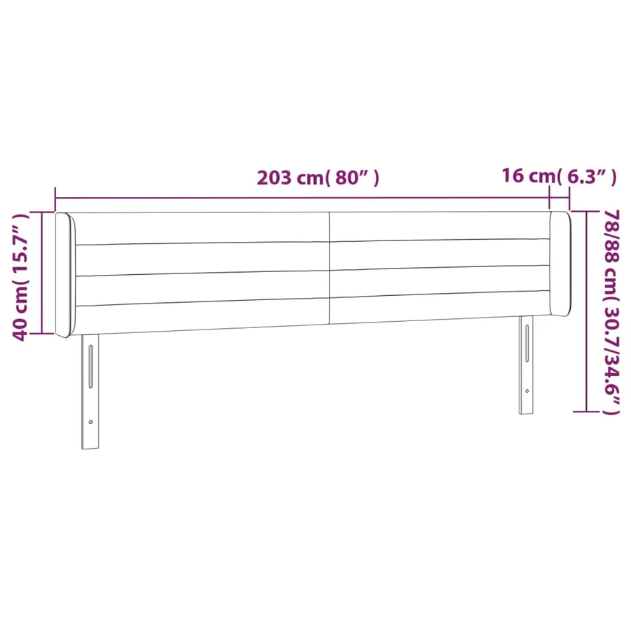 Tête de lit à LED Gris foncé 203x16x78/88 cm Velours - 6