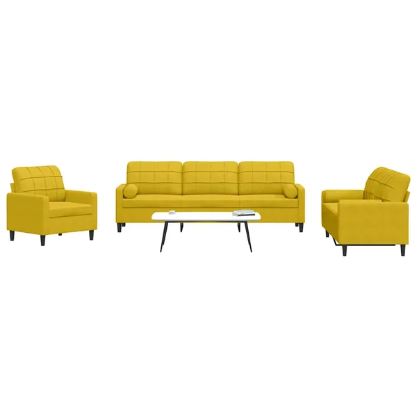 Ensemble de canapés 3 pcs avec coussins et traversins velours