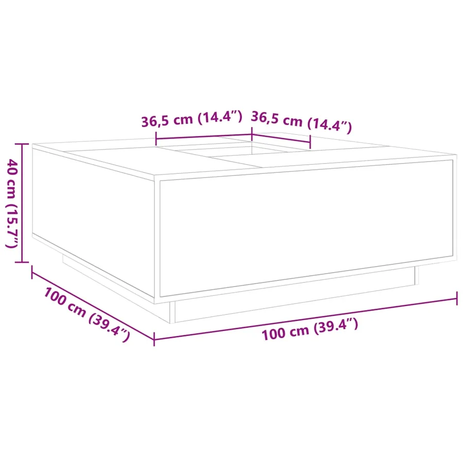 Table basse chêne sonoma 100x100x40 cm bois d'ingénierie - 9