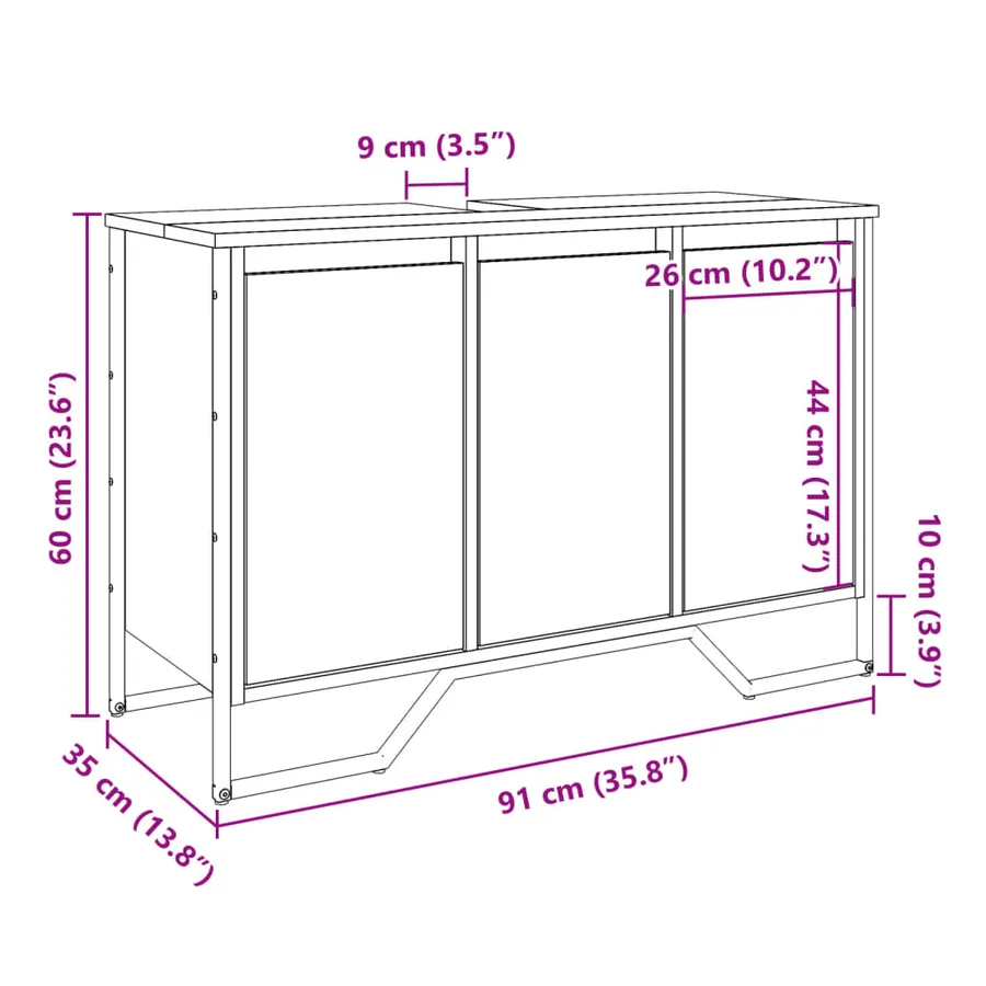 Armoire lavabo de salle de bain chêne marron 91x35x60 cm - 11