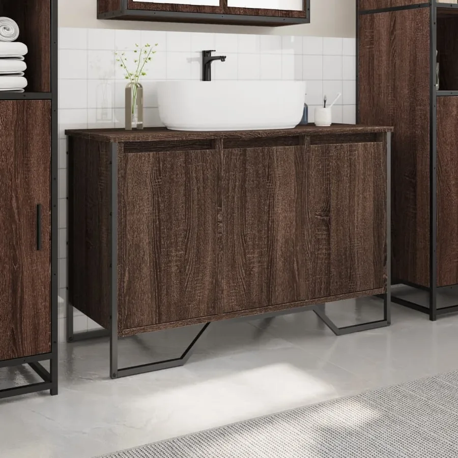 Armoire lavabo de salle de bain chêne marron 91x35x60 cm - 3