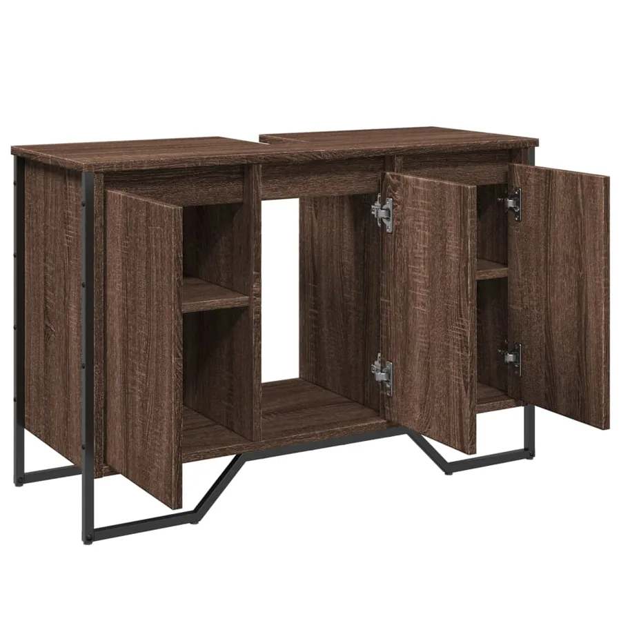 Armoire lavabo de salle de bain chêne marron 91x35x60 cm - 8
