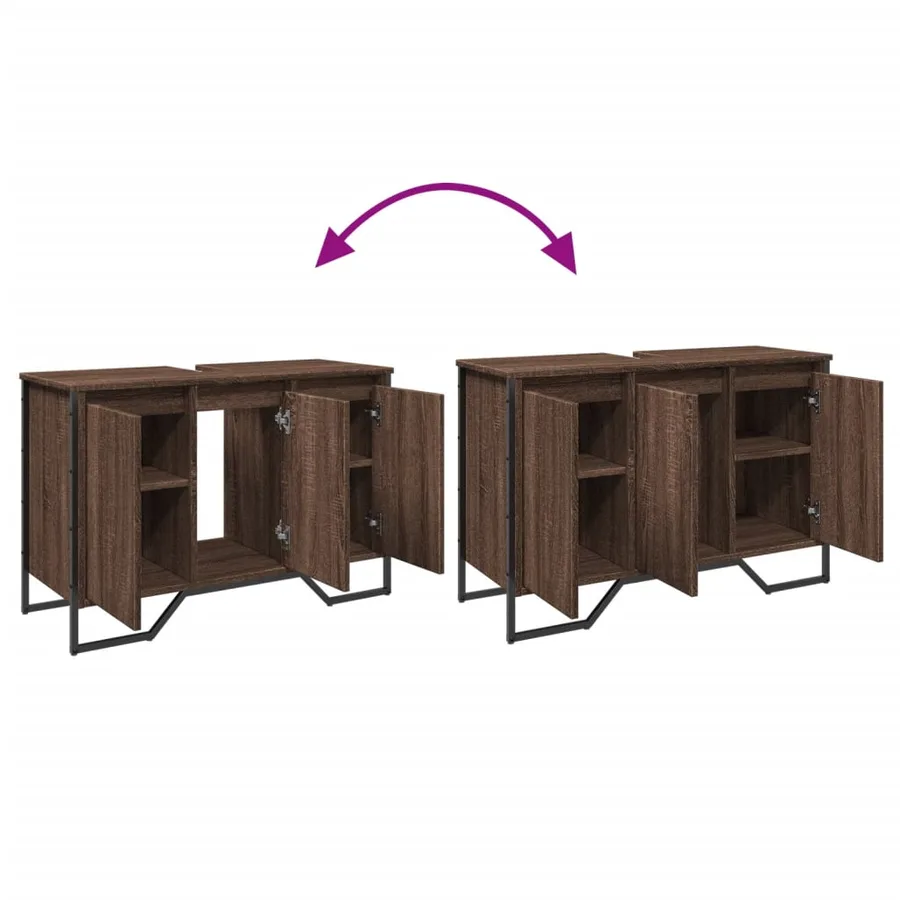 Armoire lavabo de salle de bain chêne marron 91x35x60 cm - 9
