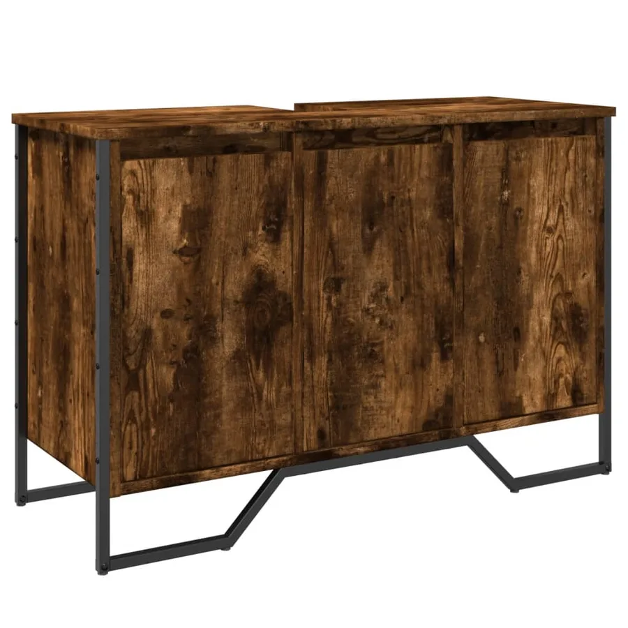Armoire lavabo de salle de bain chêne fumé 91x35x60 cm - 2