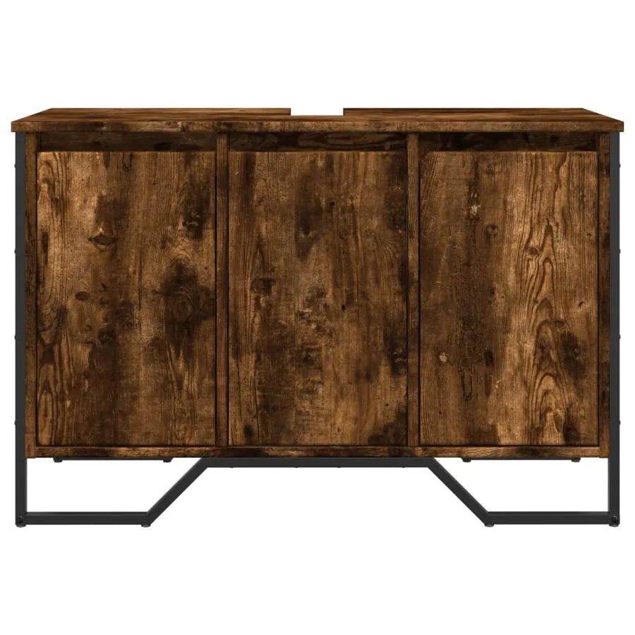 Armoire lavabo de salle de bain chêne fumé 91x35x60 cm - 4