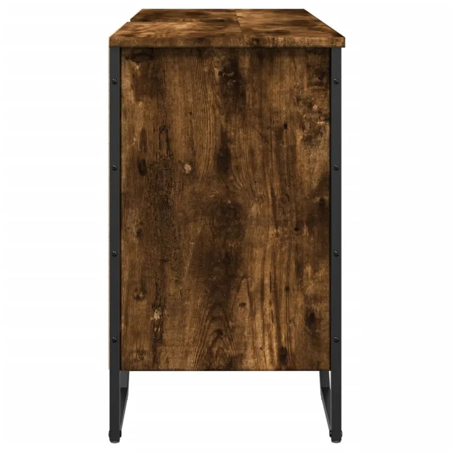 Armoire lavabo de salle de bain chêne fumé 91x35x60 cm - 5