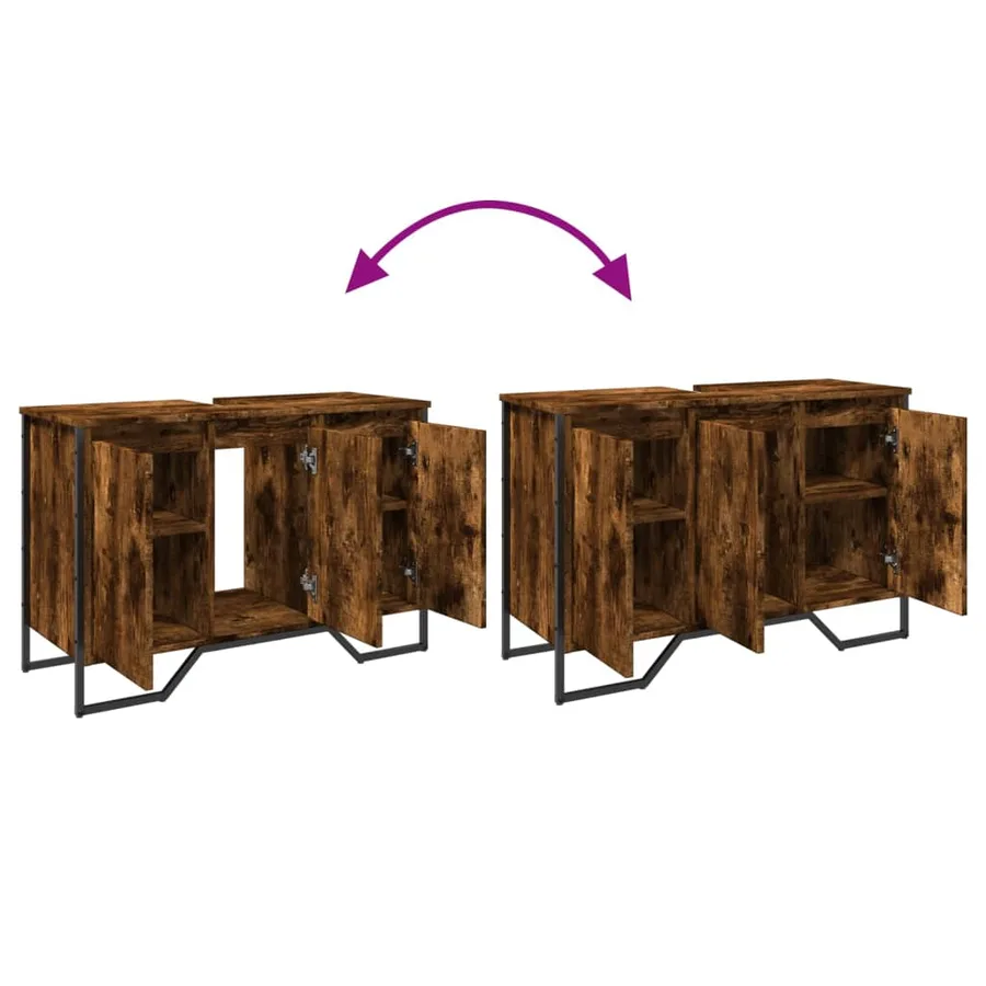 Armoire lavabo de salle de bain chêne fumé 91x35x60 cm - 9