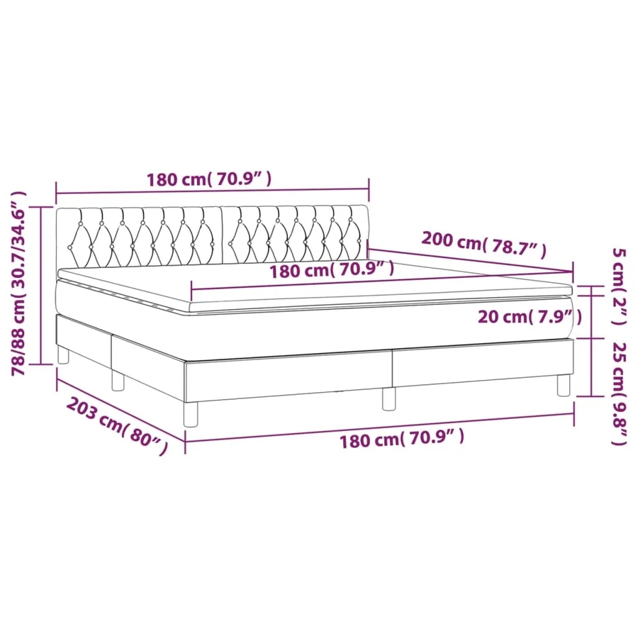 Sommier à lattes de lit avec matelas Taupe 180x200 cm Tissu - 7