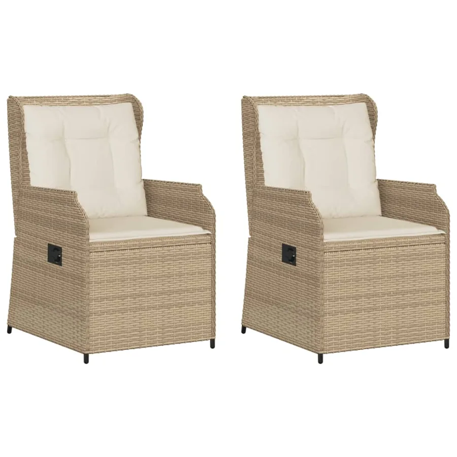 Chaises inclinables de jardin lot de 2 et coussins beige rotin - 2