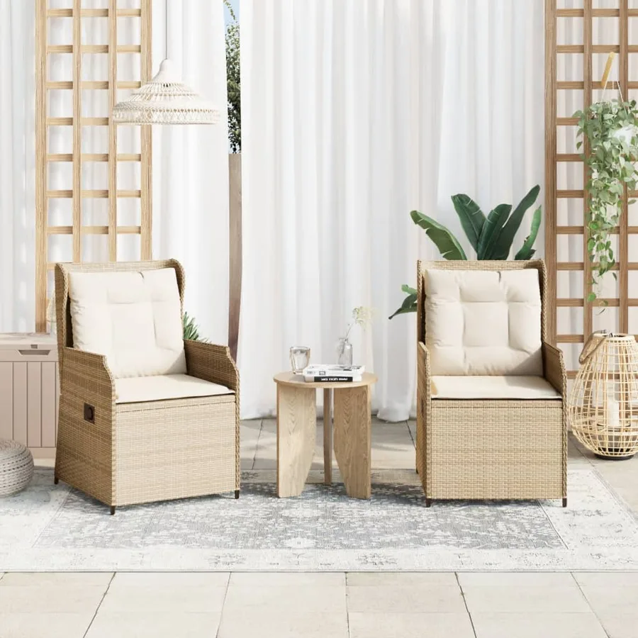 Chaises inclinables de jardin lot de 2 et coussins beige rotin - 3