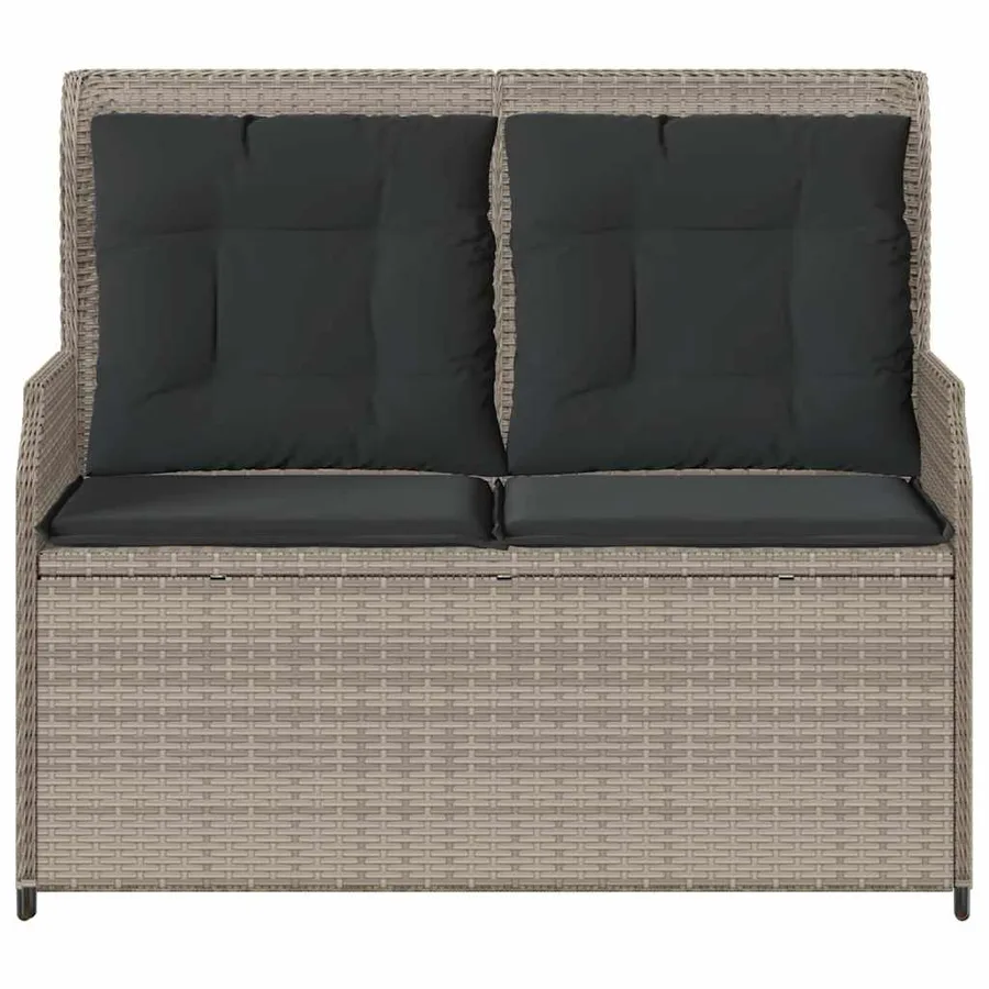 Banc inclinable de jardin et coussins gris clair résine tressée - 4