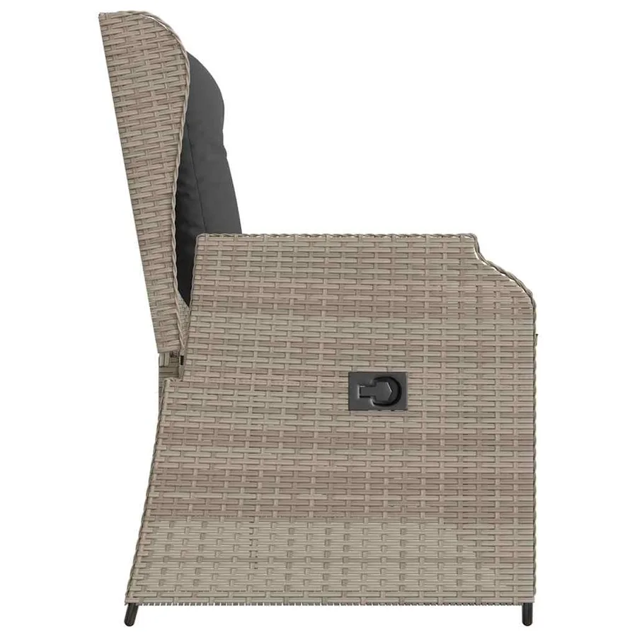 Banc inclinable de jardin et coussins gris clair résine tressée - 5