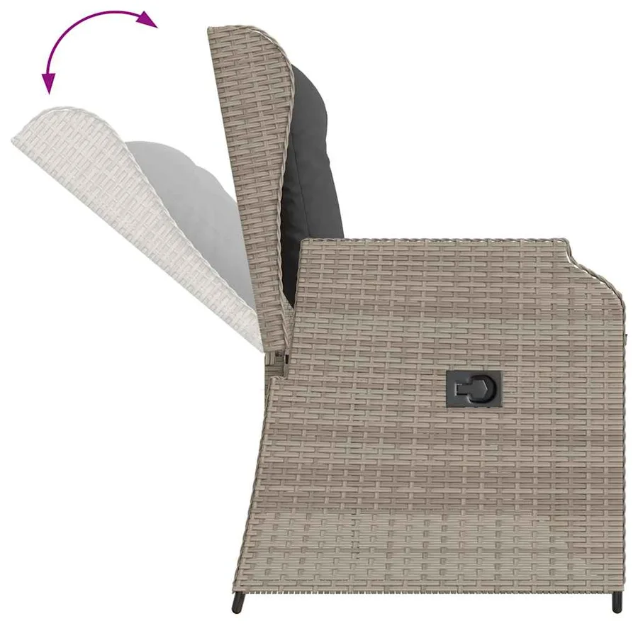 Banc inclinable de jardin et coussins gris clair résine tressée - 7
