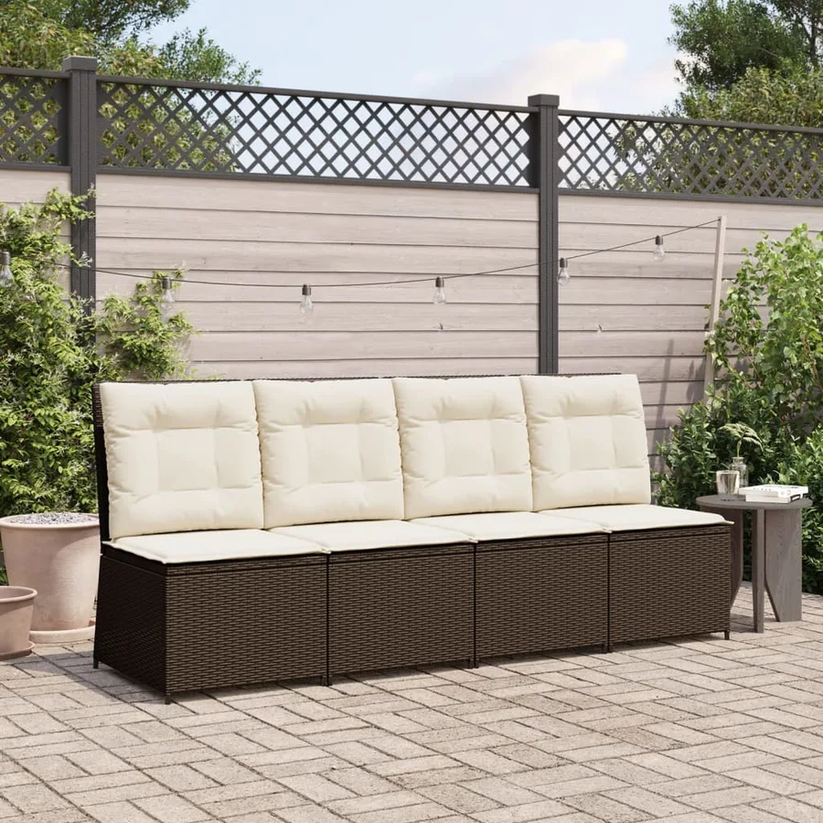 Canapé inclinable de jardin avec coussins marron résine tressée - 3