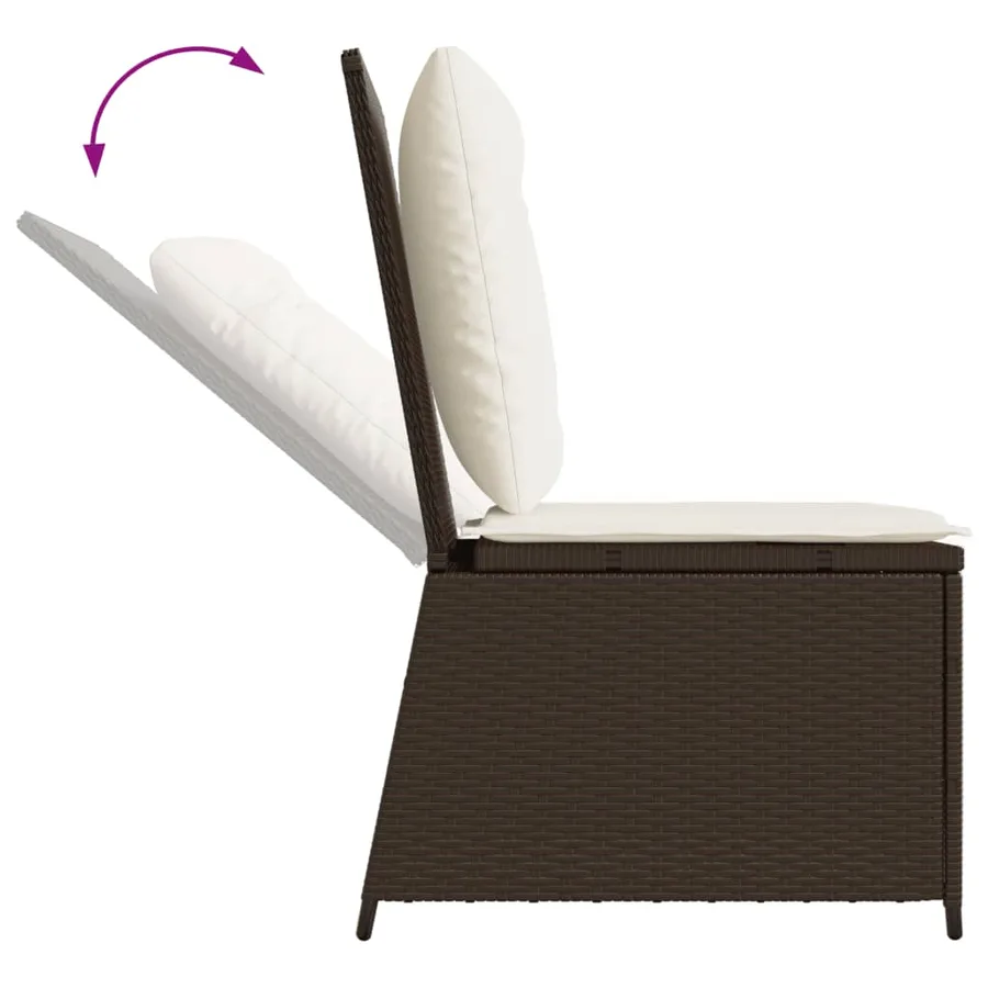 Canapé inclinable de jardin avec coussins marron résine tressée - 7