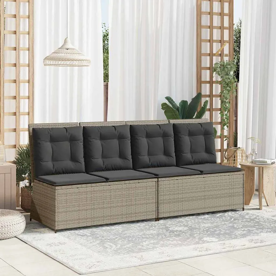 Banc inclinable de jardin et coussins gris clair résine tressée - 3