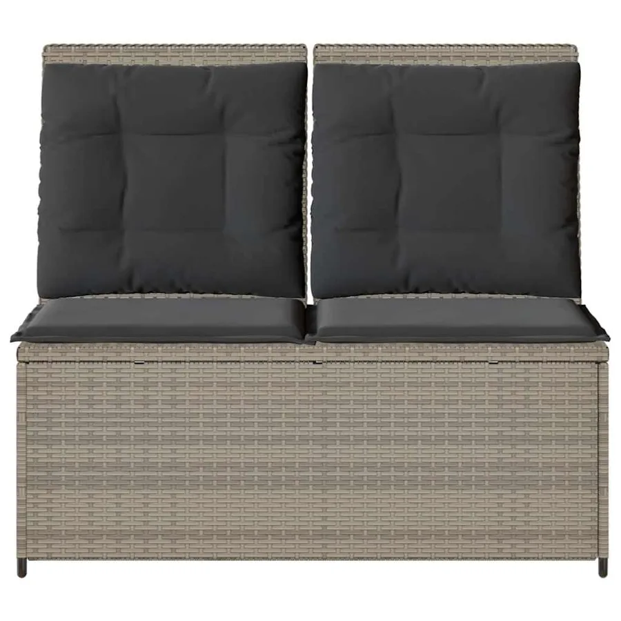 Banc inclinable de jardin et coussins gris clair résine tressée - 4