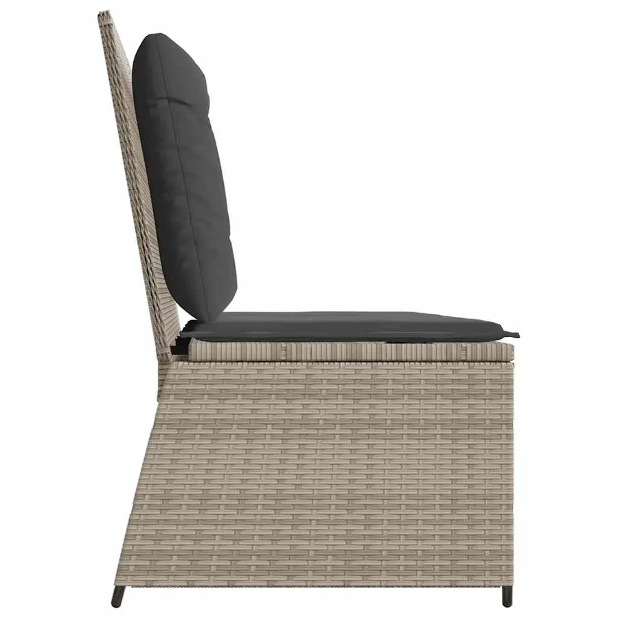 Banc inclinable de jardin et coussins gris clair résine tressée - 5