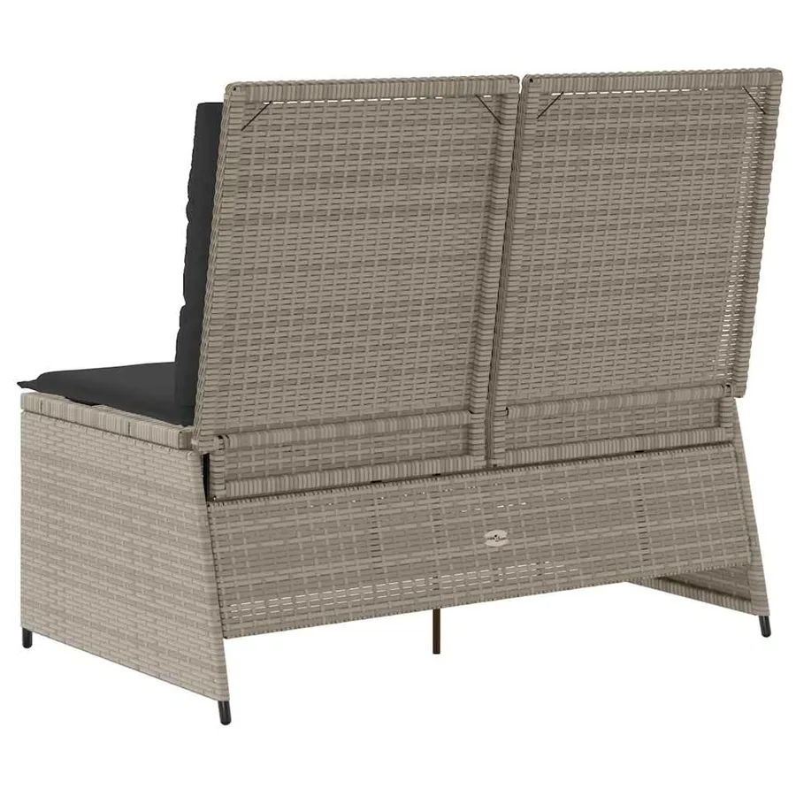 Banc inclinable de jardin et coussins gris clair résine tressée - 6