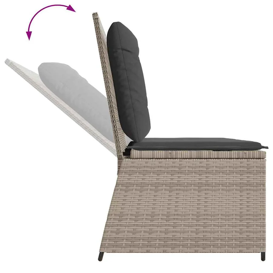 Banc inclinable de jardin et coussins gris clair résine tressée - 7