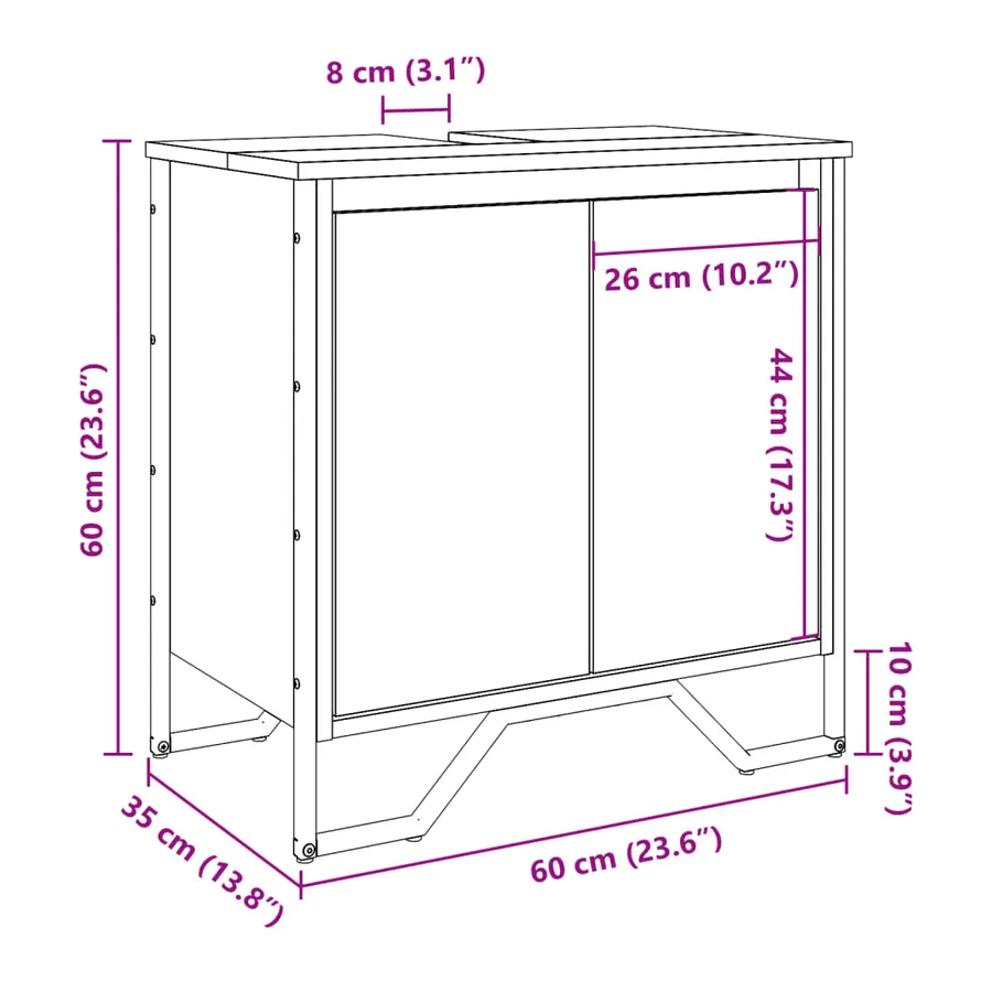 Armoire lavabo de salle de bain chêne fumé 60x35x60 cm - 10