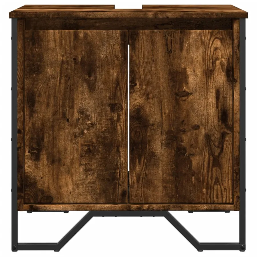 Armoire lavabo de salle de bain chêne fumé 60x35x60 cm - 4