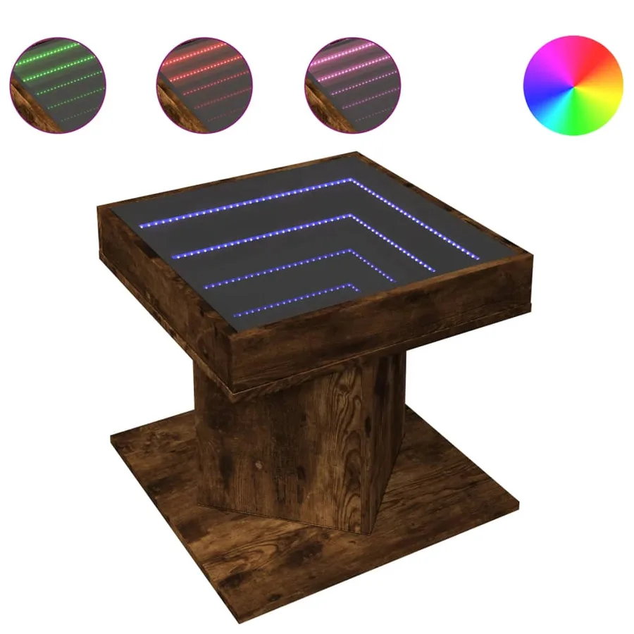 Table basse avec LED chêne fumé 50x50x45 cm bois d'ingénierie - 2