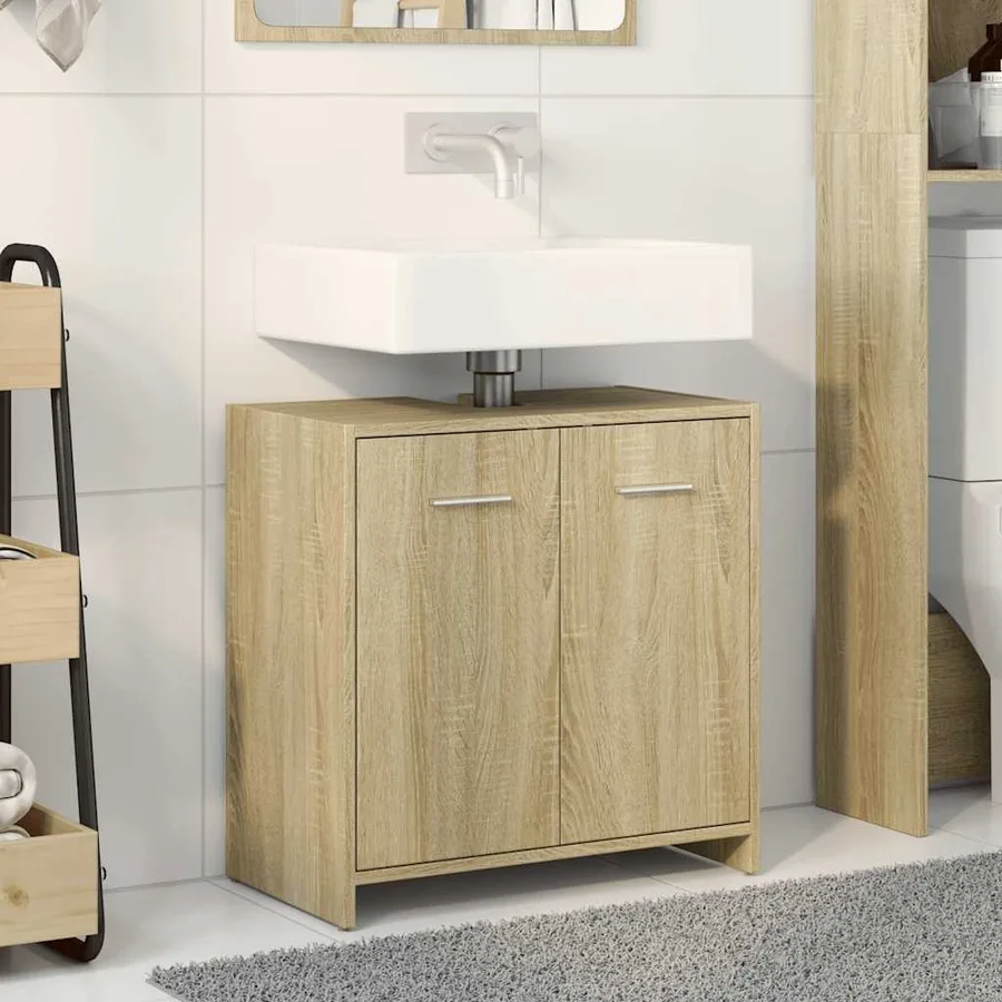 Armoire lavabo de salle de bain chêne sonoma 60x33x60 cm - 3