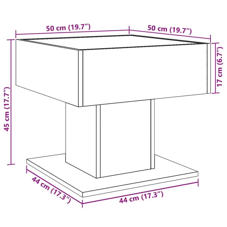 Table basse avec LED noir 50x50x45 cm bois d'ingénierie - 13