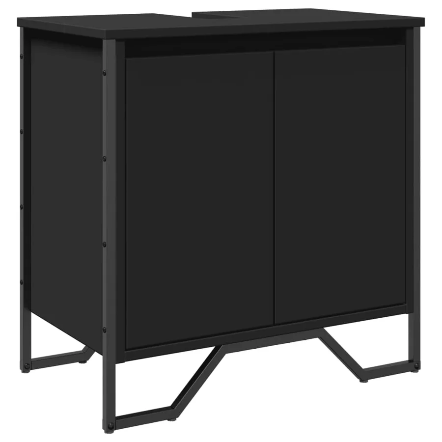 Armoire lavabo de salle de bain noir 60x35x60 cm - 2