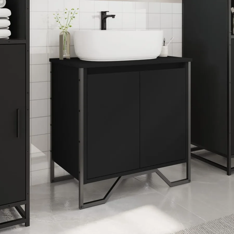Armoire lavabo de salle de bain noir 60x35x60 cm - 3
