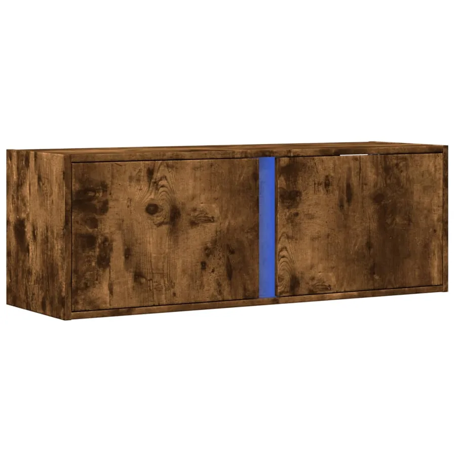 Meuble TV mural avec lumières LED chêne fumé 100x31x35 cm - 3
