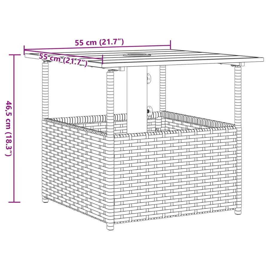 Table de jardin avec trou de parasol noir résine tressée - 9