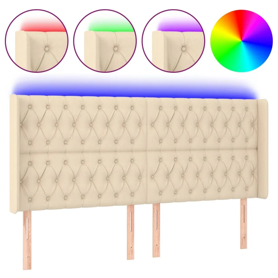 Tête de lit à LED Crème 203x16x118/128 cm Tissu - 2