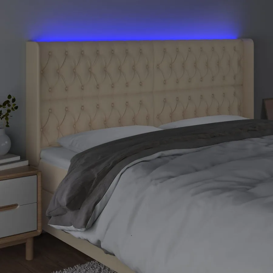 Tête de lit à LED Crème 203x16x118/128 cm Tissu - 4
