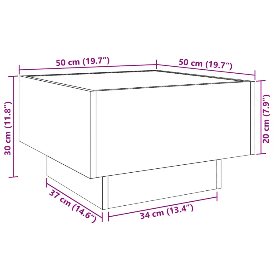 Table basse avec LED gris béton 50x50x30 cm bois d'ingénierie - 13