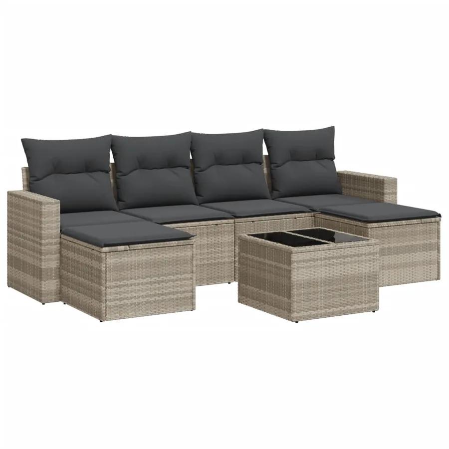 Salon de jardin avec coussins 7 pcs gris clair résine tressée - 2
