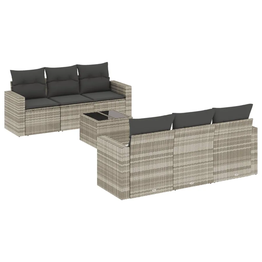 Salon de jardin avec coussins 7 pcs gris clair résine tressée - 2
