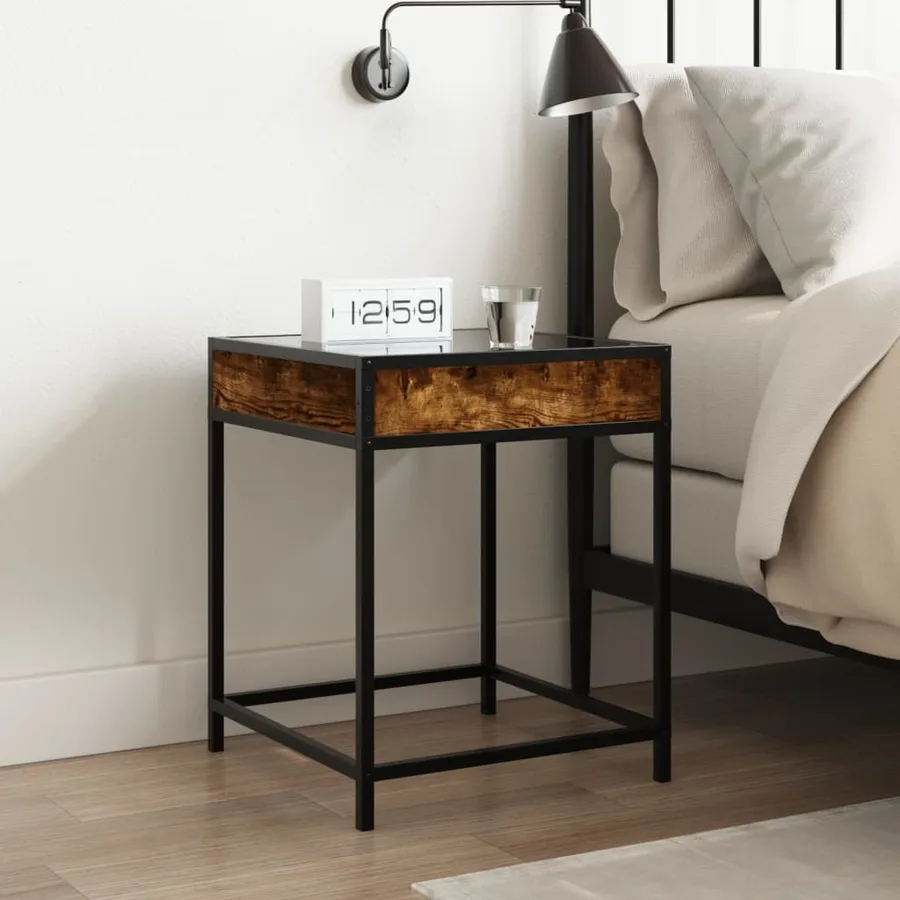 Table de chevet avec LED infini chêne fumé 40x40x51 cm - 4