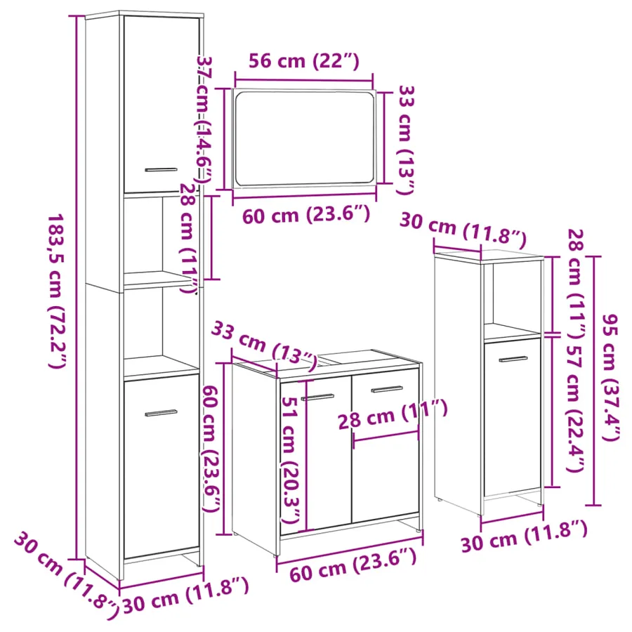 Ensemble de meubles de salle de bain 4 pcs chêne sonoma - 14