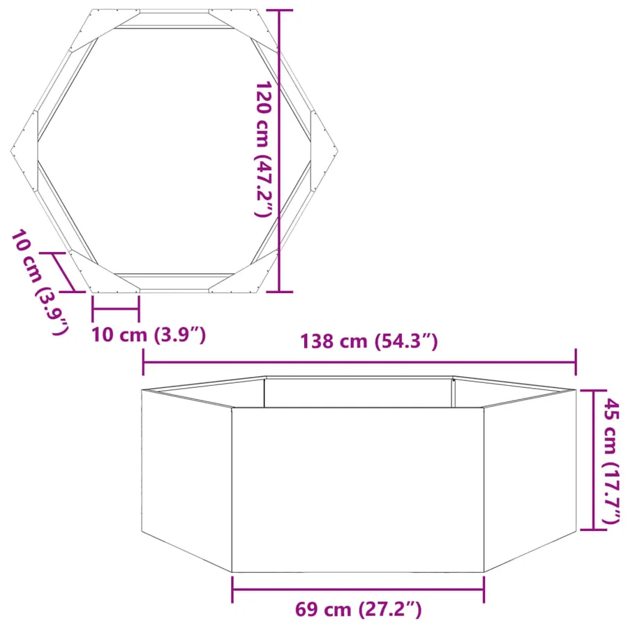 Jardinière vert olive hexagone 138x120x45 cm acier - 10